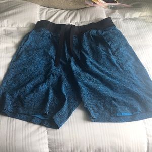 Blue Lululemon running shorts. 9”.